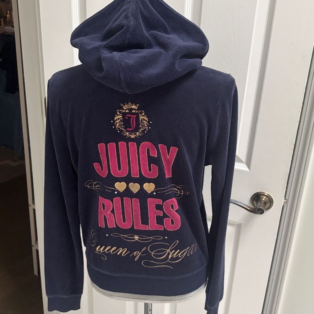 Original Juicy Couture rare Y2K Navy Terry cloth Queen of Sugar Hoodie XL